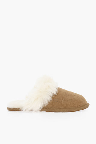Suede Slippers With Shearling Padding And Rubber Sole
