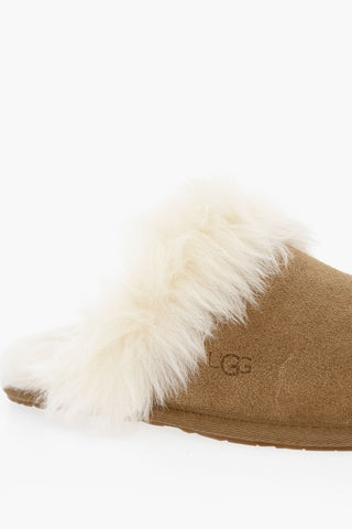 Suede Slippers With Shearling Padding And Rubber Sole