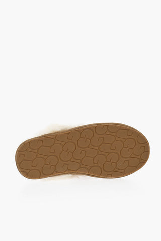 Suede Slippers With Shearling Padding And Rubber Sole