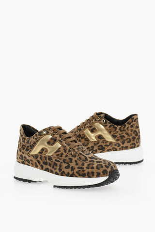Glittered Low-top leather Sneakers With Leopard Print