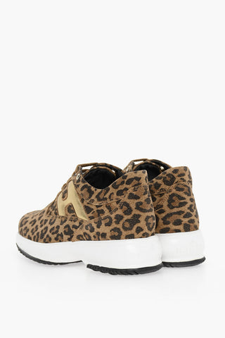 Glittered Low-top leather Sneakers With Leopard Print