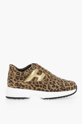 Glittered Low-top leather Sneakers With Leopard Print