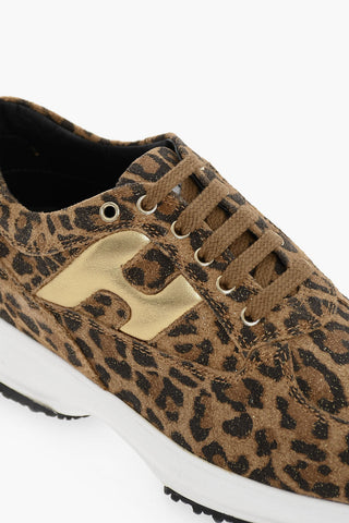 Glittered Low-top leather Sneakers With Leopard Print