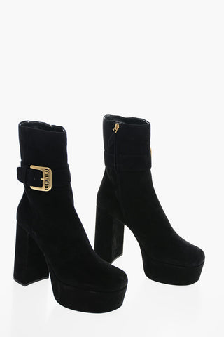 Stivaletti Platform in Suede con Fibbia Logata 11cm