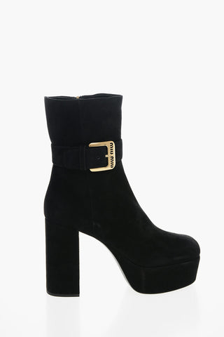 Stivaletti Platform in Suede con Fibbia Logata 11cm