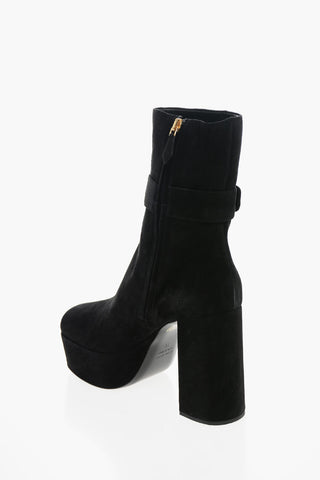 Stivaletti Platform in Suede con Fibbia Logata 11cm