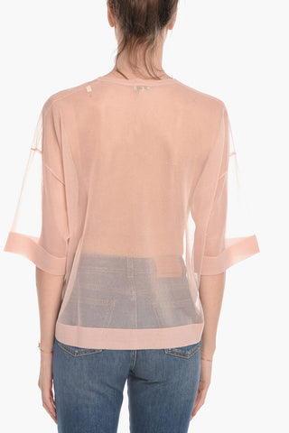 Blusa a Maniche Corte in Mesh di Lurex con Scollo a V