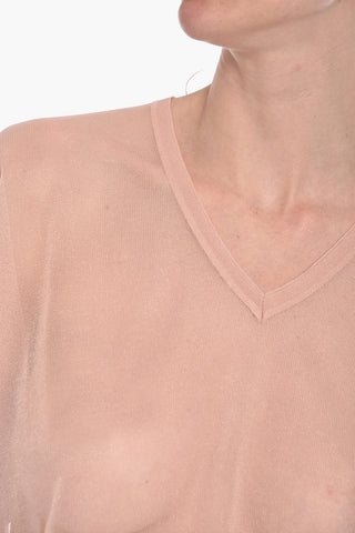 Blusa a Maniche Corte in Mesh di Lurex con Scollo a V