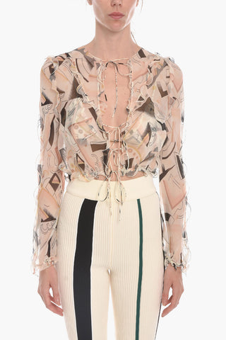 Camicia Crop in Chiffon con Lacci sul Fronte
