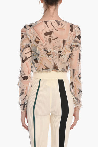 Camicia Crop in Chiffon con Lacci sul Fronte