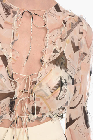 Camicia Crop in Chiffon con Lacci sul Fronte
