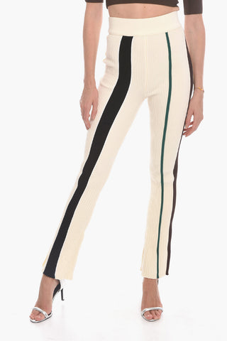 Pantaloni Flare a Costine a Vita Alta