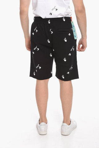 Fleeced-cotton Shorts with All-over Logo Print