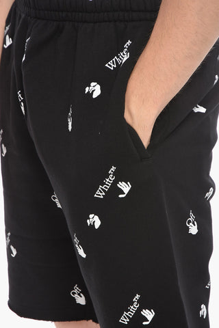 Fleeced-cotton Shorts with All-over Logo Print