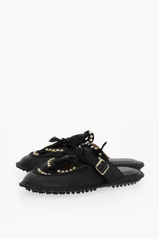 Leather MEDUSA Mules Embelished With Strass And Ribbons