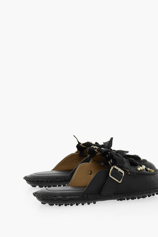 Leather MEDUSA Mules Embelished With Strass And Ribbons