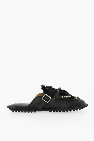 Leather MEDUSA Mules Embelished With Strass And Ribbons