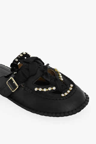 Leather MEDUSA Mules Embelished With Strass And Ribbons