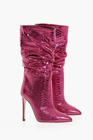 Python Print Metallic Leather SLOUCHY Pointed Boots
