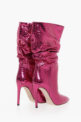 Python Print Metallic Leather SLOUCHY Pointed Boots