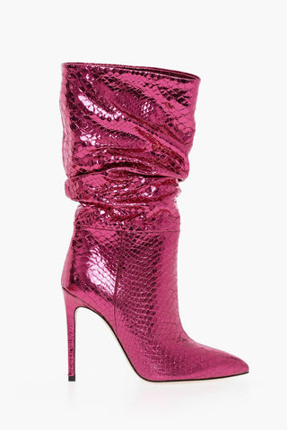 Python Print Metallic Leather SLOUCHY Pointed Boots