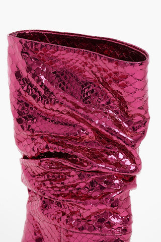 Python Print Metallic Leather SLOUCHY Pointed Boots