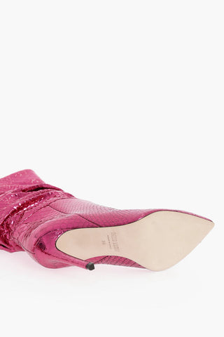 Python Print Metallic Leather SLOUCHY Pointed Boots