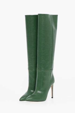 Printed Leather LIZARD Pointed Boots Heel 11 cm