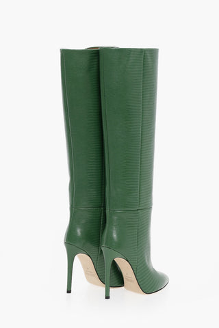 Printed Leather LIZARD Pointed Boots Heel 11 cm