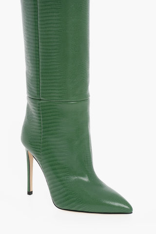 Printed Leather LIZARD Pointed Boots Heel 11 cm