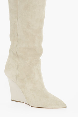 Suede WANDA Pointed Boots Wedge 10 cm