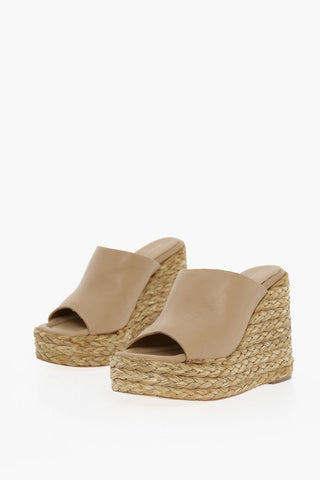 Sabot In Pelle Open Toe Zeppa 12 cm