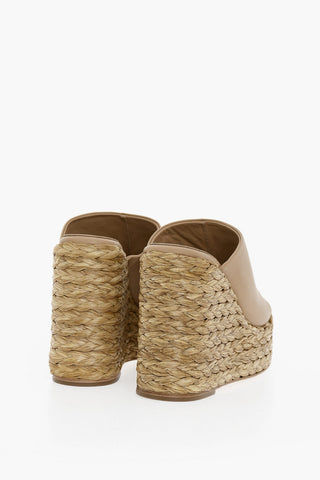 Sabot In Pelle Open Toe Zeppa 12 cm