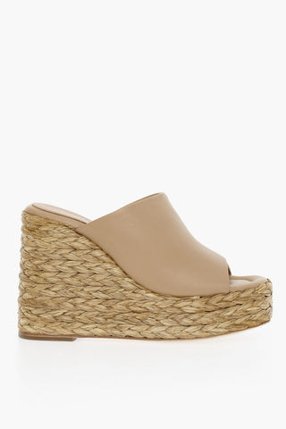 Sabot In Pelle Open Toe Zeppa 12 cm
