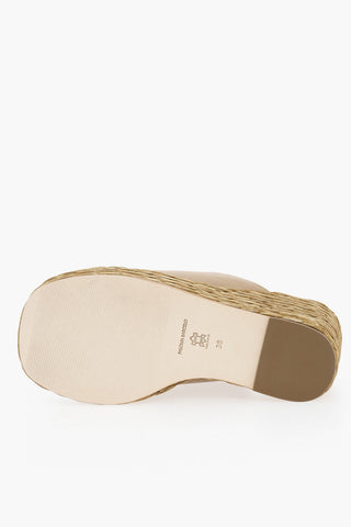 Sabot In Pelle Open Toe Zeppa 12 cm