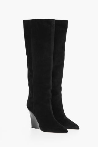Suede WANDA Pointed Boots Wedge 10 cm