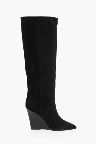 Suede WANDA Pointed Boots Wedge 10 cm