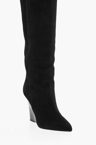 Suede WANDA Pointed Boots Wedge 10 cm