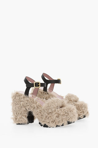 Sandali Con Suola Chunky In Shearling Tacco 14 cm