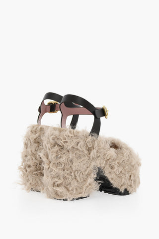 Sandali Con Suola Chunky In Shearling Tacco 14 cm