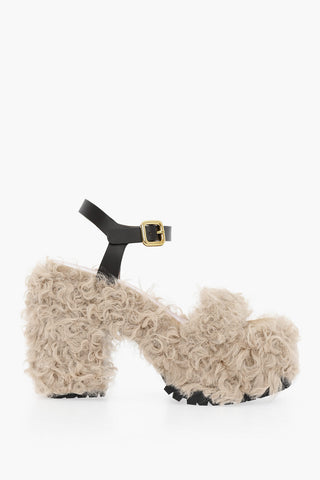 Sandali Con Suola Chunky In Shearling Tacco 14 cm