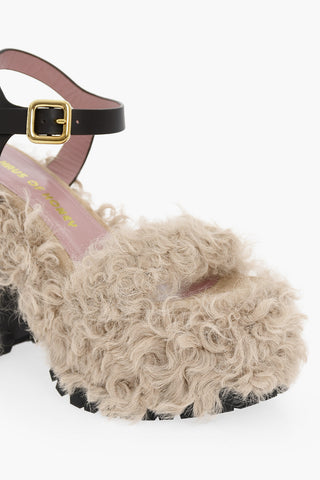 Sandali Con Suola Chunky In Shearling Tacco 14 cm