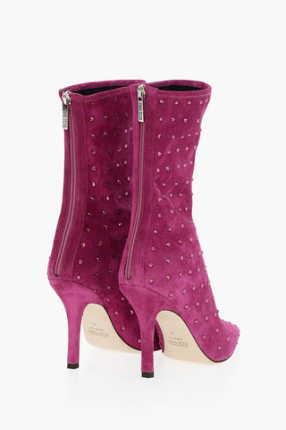 Suede HOLLY MAMA Pointed Boots Embelished With Rhinestones 10 cm