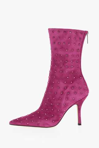 Suede HOLLY MAMA Pointed Boots Embelished With Rhinestones 10 cm