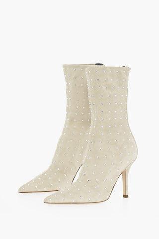 Suede HOLLY MAMA Pointed Boots Embelished With Rhinestones 10 cm