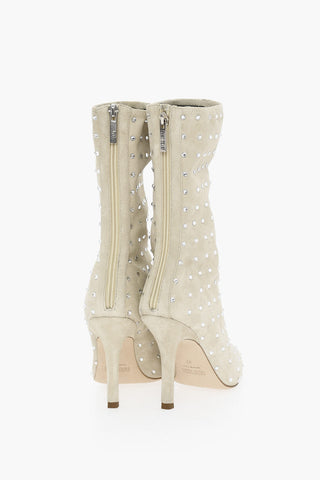 Suede HOLLY MAMA Pointed Boots Embelished With Rhinestones 10 cm