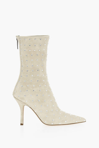 Suede HOLLY MAMA Pointed Boots Embelished With Rhinestones 10 cm