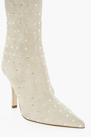 Suede HOLLY MAMA Pointed Boots Embelished With Rhinestones 10 cm