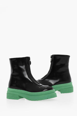 Vegan Leather GUMMY Boots With Front Zip Closure And Contrasting Sole