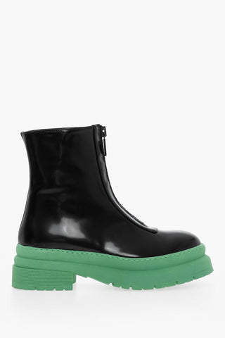 Vegan Leather GUMMY Boots With Front Zip Closure And Contrasting Sole